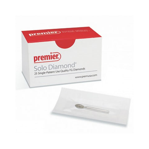 Premier Dental 856016M Solo Friction Grip FG #1116.8M Medium Round End Taper Single Use Diamond Burs 25/Bx