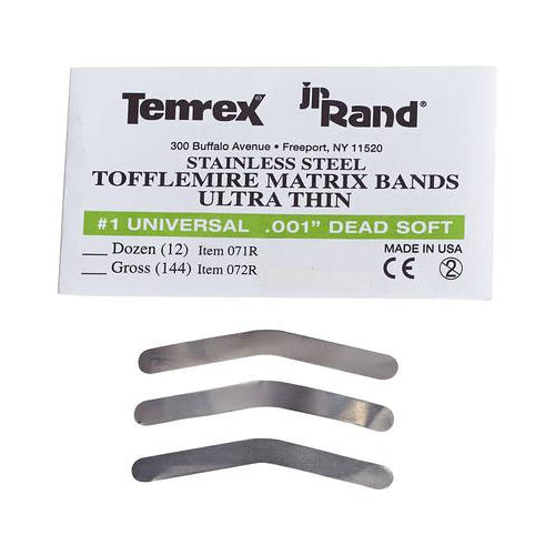 Temrex 072R JR Rand Tofflemire Matrix Bands #1 Universal .001" Dead Soft 144/Pk