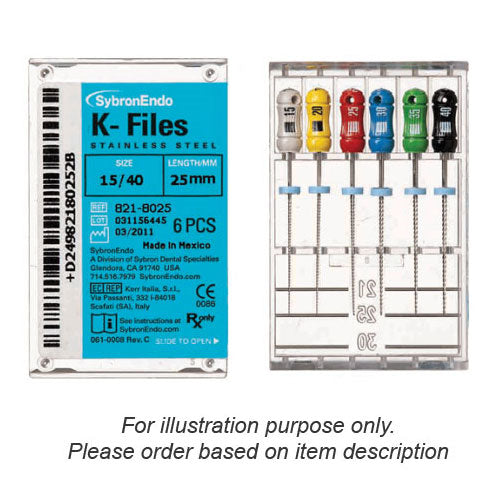 Kerr Dental 821-8130 SybronEndo K-Files Stainless Steel 30mm #45-80 Assorted 6/Bx