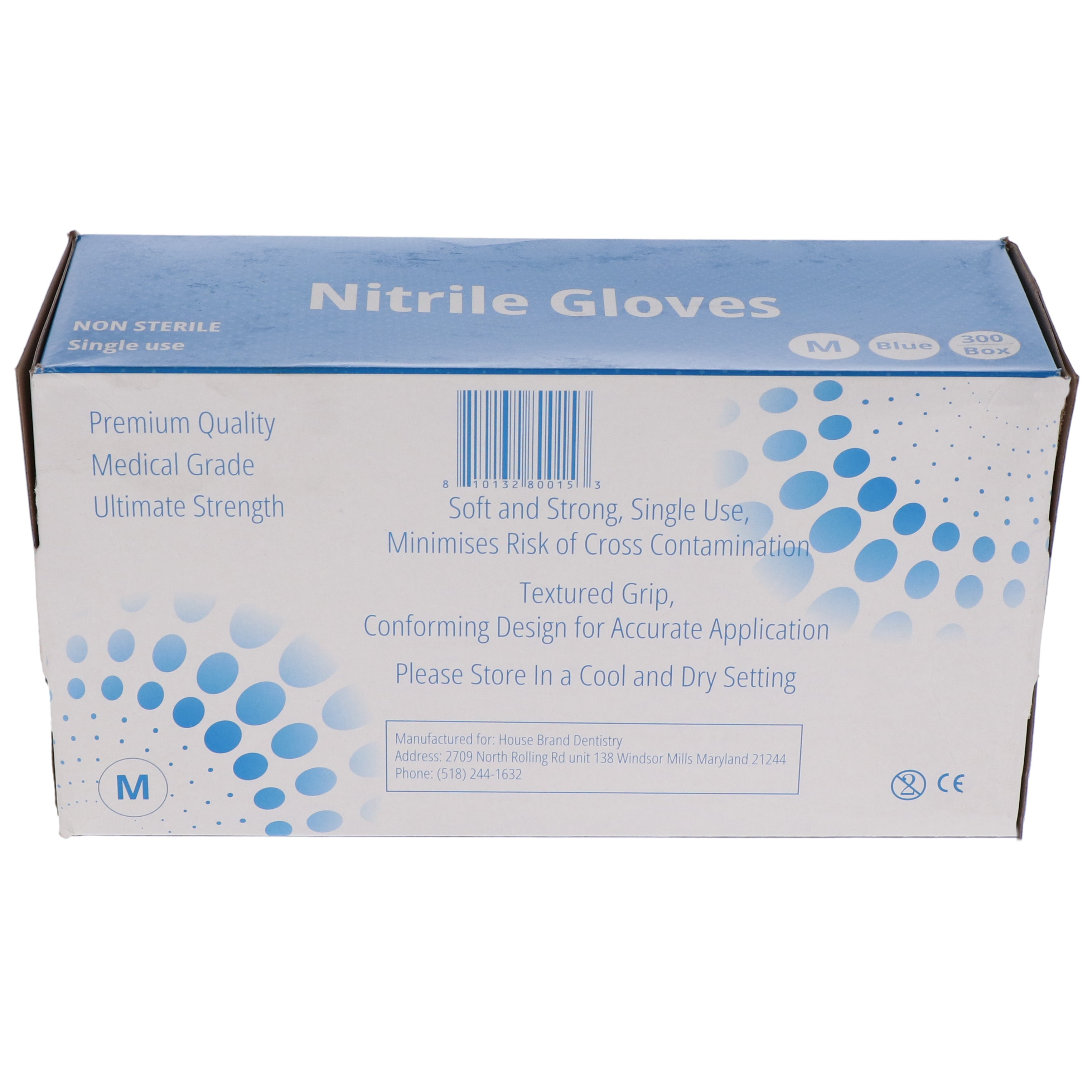 House Brand Dentistry 119302 HSB Nitrile Exam Gloves Medium 300/Bx