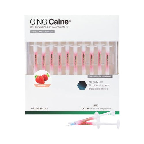Gingi-Pak 20118S Gingicaine Topical Gel Syringe Kit Strawberry 20/Pk 1.2 mL