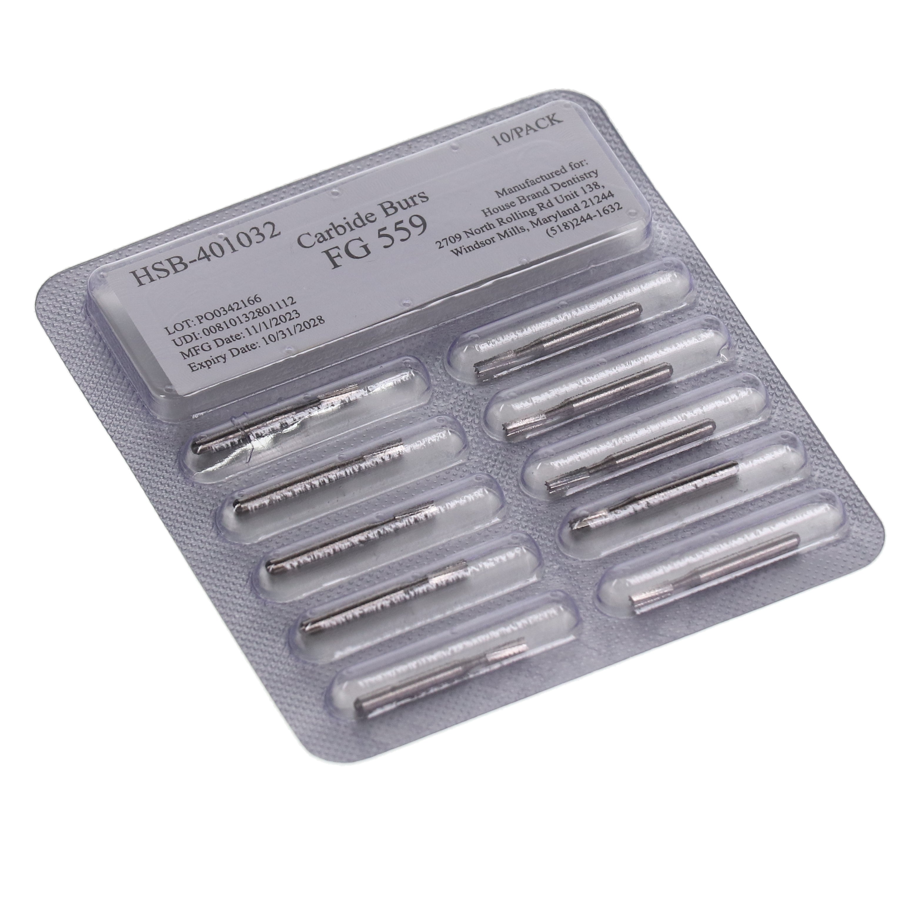 House Brand Dentistry 401032 HSB FG #559 Straight Fissure Crosscut Carbide Burs 100/Pk