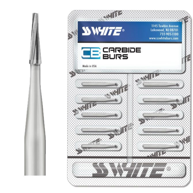 SS White 16884 Friction Grip FG #169 Taper Fissure Plain Carbide Burs 10/Pk