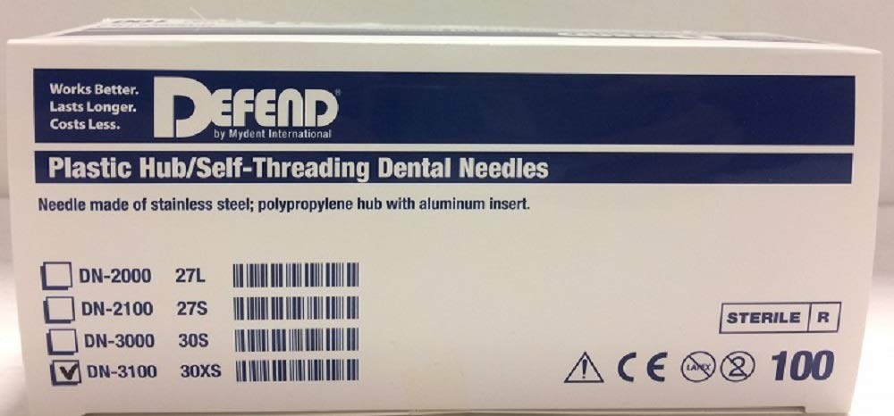 Mydent DN3100 Defend Dental Needles 30 Gauge Extra Short Stainless Steel 100/Bx