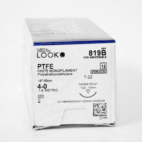 Look X819B PTFE Undyed Sutures 4-0 14'' T22 1/2 Circle Taper Point 13mm 12/Pk