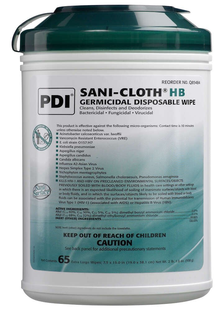 PDI Professional Disposables Q85484 Sani-Cloth HB Wipes XL 8" x 14" 65/Pk