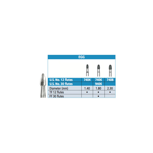 House Brand 7408TF-5 FG Friction Grip #7408 Trimming & Finishing 12 Blade Egg Carbide Burs 5/Pk