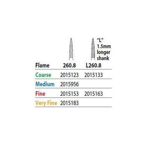 Premier Dental 2015123 Two Striper Friction Grip FG #260.8C Coarse Flame Shaped Diamond Burs 5/Pk