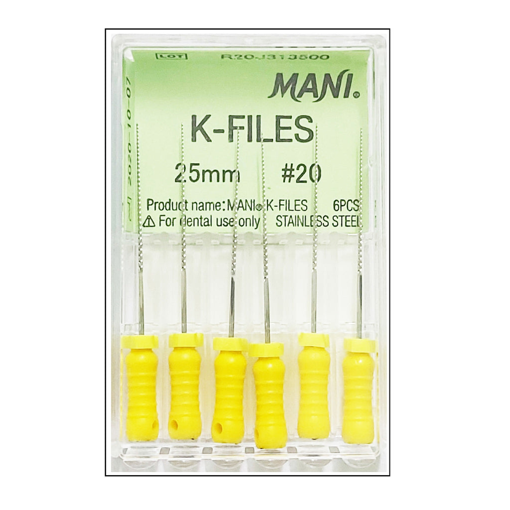 Mani MK2520 K-Files Endodontic Files 25mm #20 Stainless Steel 6/Bx