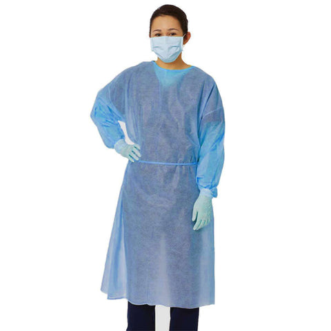 Safe-Dent ISO-25-BLUE Non-Woven Isolation Gown Blue with Elastic Cuffs Two Ties 100/Pk