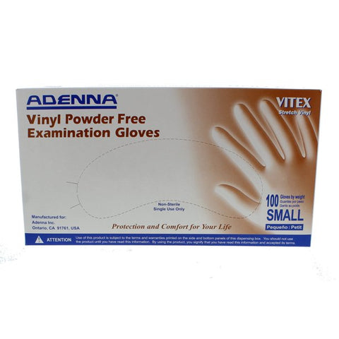 Adenna VTX992 Vitex Vinyl Exam Gloves Powder Free Small 100/Bx