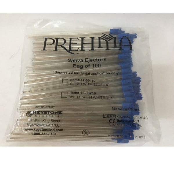 Keystone 12-00110 Prehma Saliva Ejectors Clear with Blue Bonded Tip 6