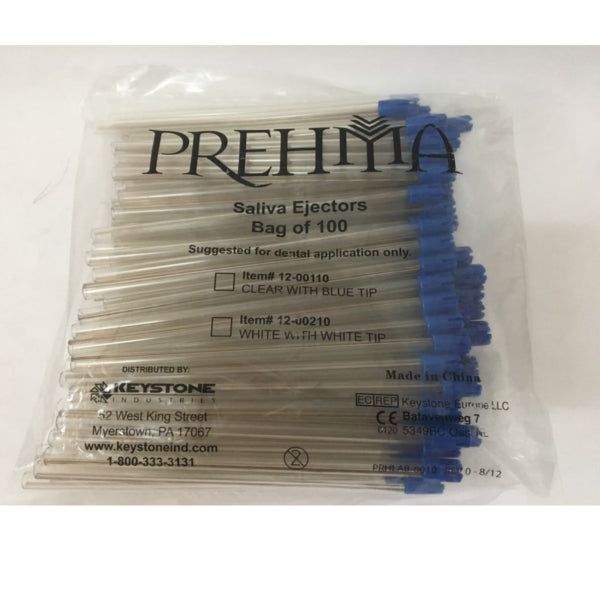 Keystone 12-00110 Prehma Saliva Ejectors Clear with Blue Bonded Tip 6" 100/Pk
