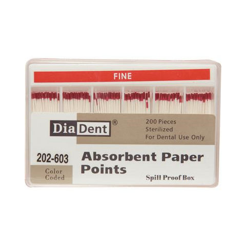 Diadent 202-603 Absorbent Paper Points Hand Rolled Spillproof Fine Red 200/Pk