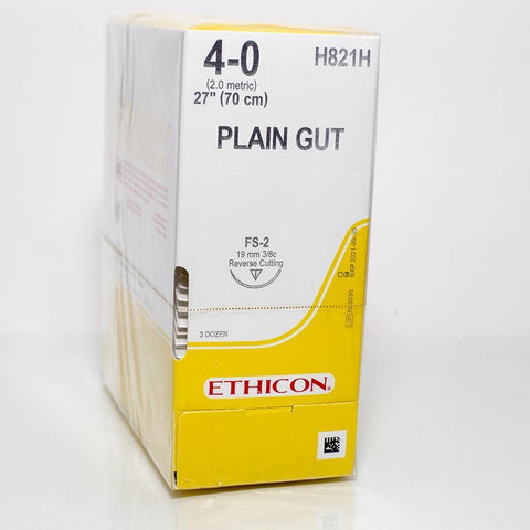 J&J Ethicon H821H Suture Plain Gut Yellowish Tan FS2 4/0 27'' Monofilament 36/Bx
