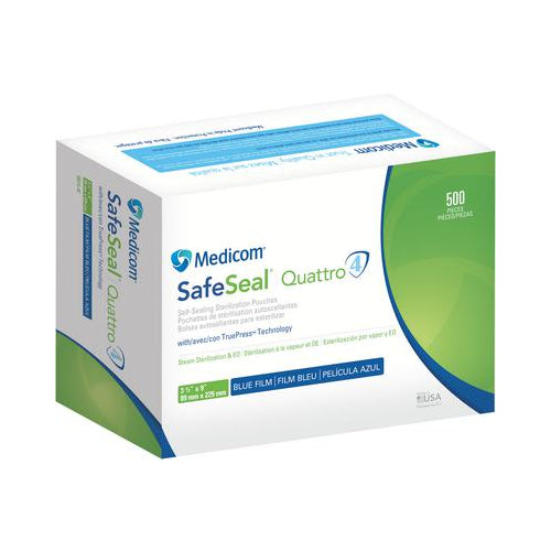 Medicom 88010-4B SafeSeal Quattro Sterilization Pouches 3.5" X 9" 500/Bx