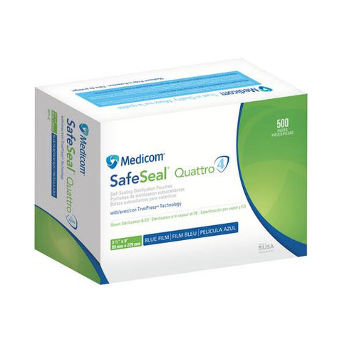 Medicom 88010-4B SafeSeal Quattro Sterilization Pouches 3.5" X 9" 500/Bx