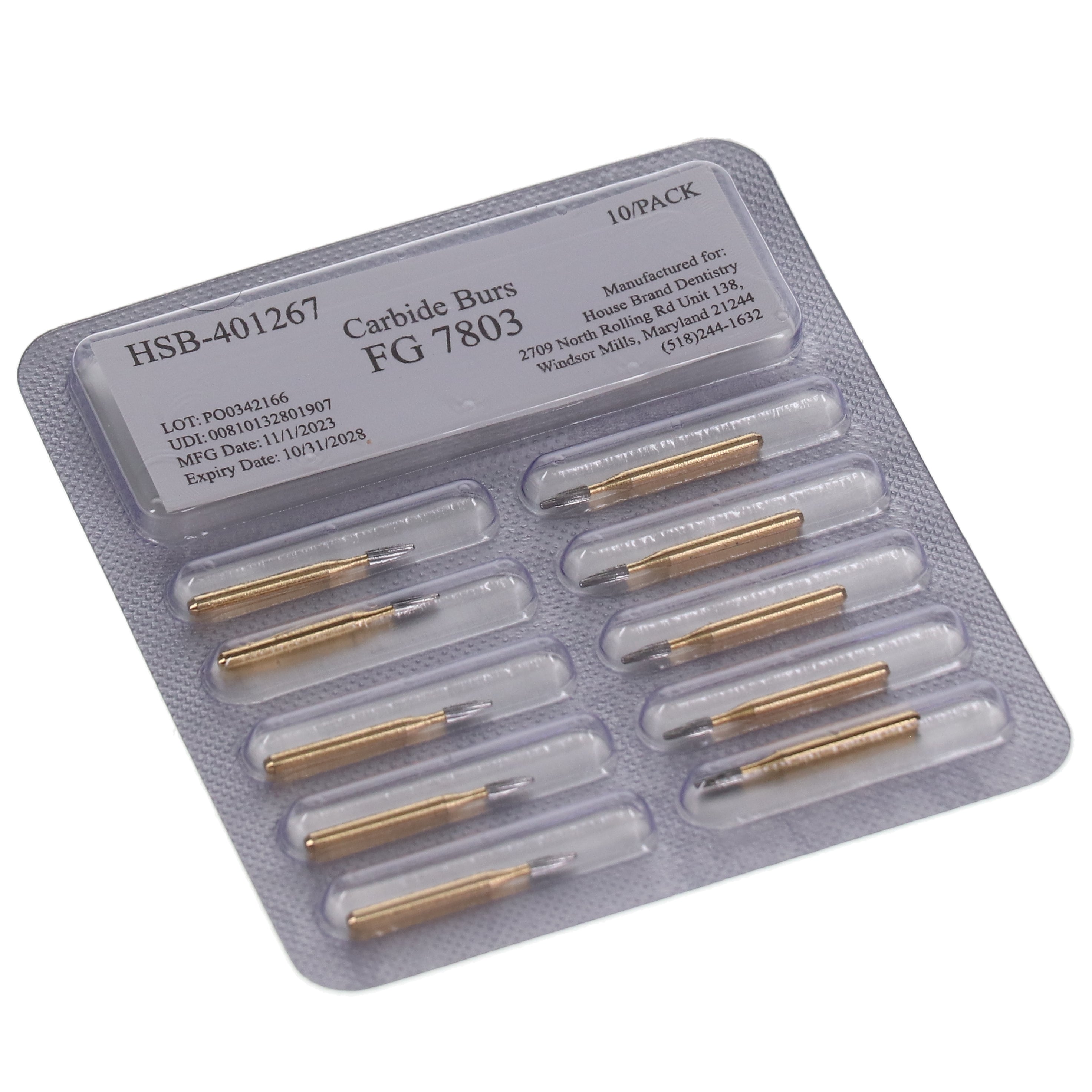 House Brand Dentistry 401267 HSB FG #7803 12-Blade Bullet Trimming & Finishing Burs 100/Pk