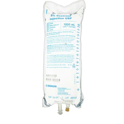 B Braun L5100 5% Dextrose In Water Solution 1000 mL Plastic Bag