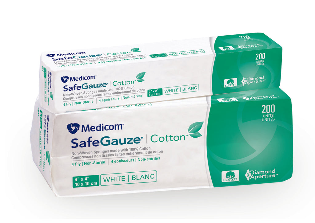 Medicom 4822 SafeGauze Cotton Non-Woven Sponge Non-Sterile 2" X 2" 4-Ply 4000/Pk