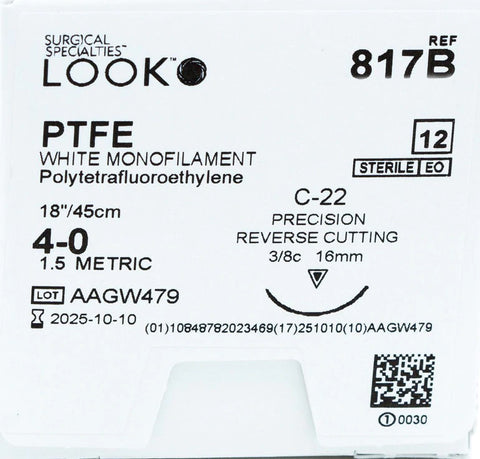 Look 817B PTFE White Monofilament Reverse Cutting Sutures 4/0 18" C-22 12/Box