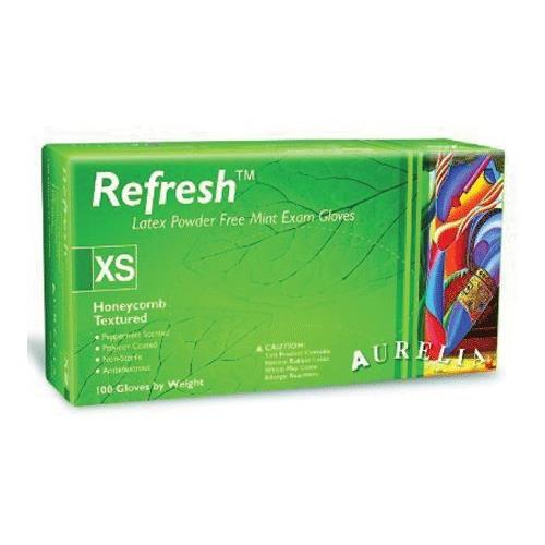 Supermax 99229 Aurelia Refresh Powder Free Latex Gloves Peppermint X-Large 100/Bx