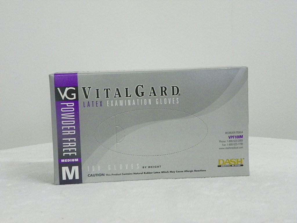 Dash Medical VPF100M VitalGard Powder Free Latex Gloves Medium 100/Bx