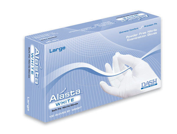 Dash Medical AW100L Alasta White Nitrile Exam Gloves Powder Free Large 100/Bx