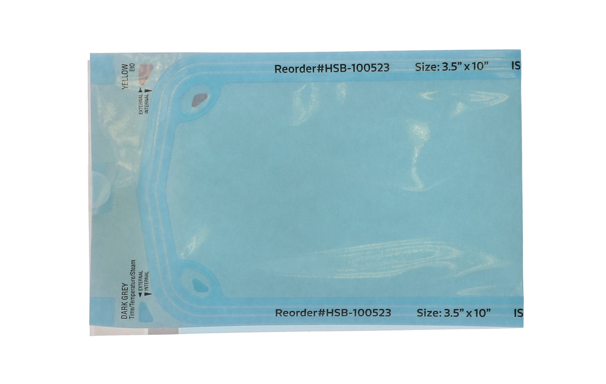 House Brand Dentistry 100523 Paper/Blue Film Self-Sealing Sterilization Pouches 3.50