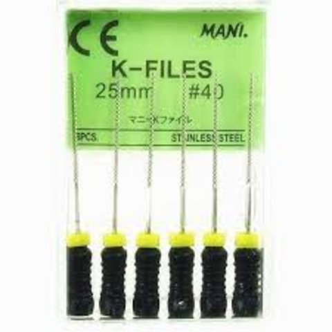 Mani MK2540 K-File with Plastic Handle & Endo Stop 25mm 0.02 Taper #40 Black 6/Pk