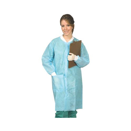 Mydent SG9005 Defend Full Length Disposable Lab Coats Large Sky Blue 50/Pk