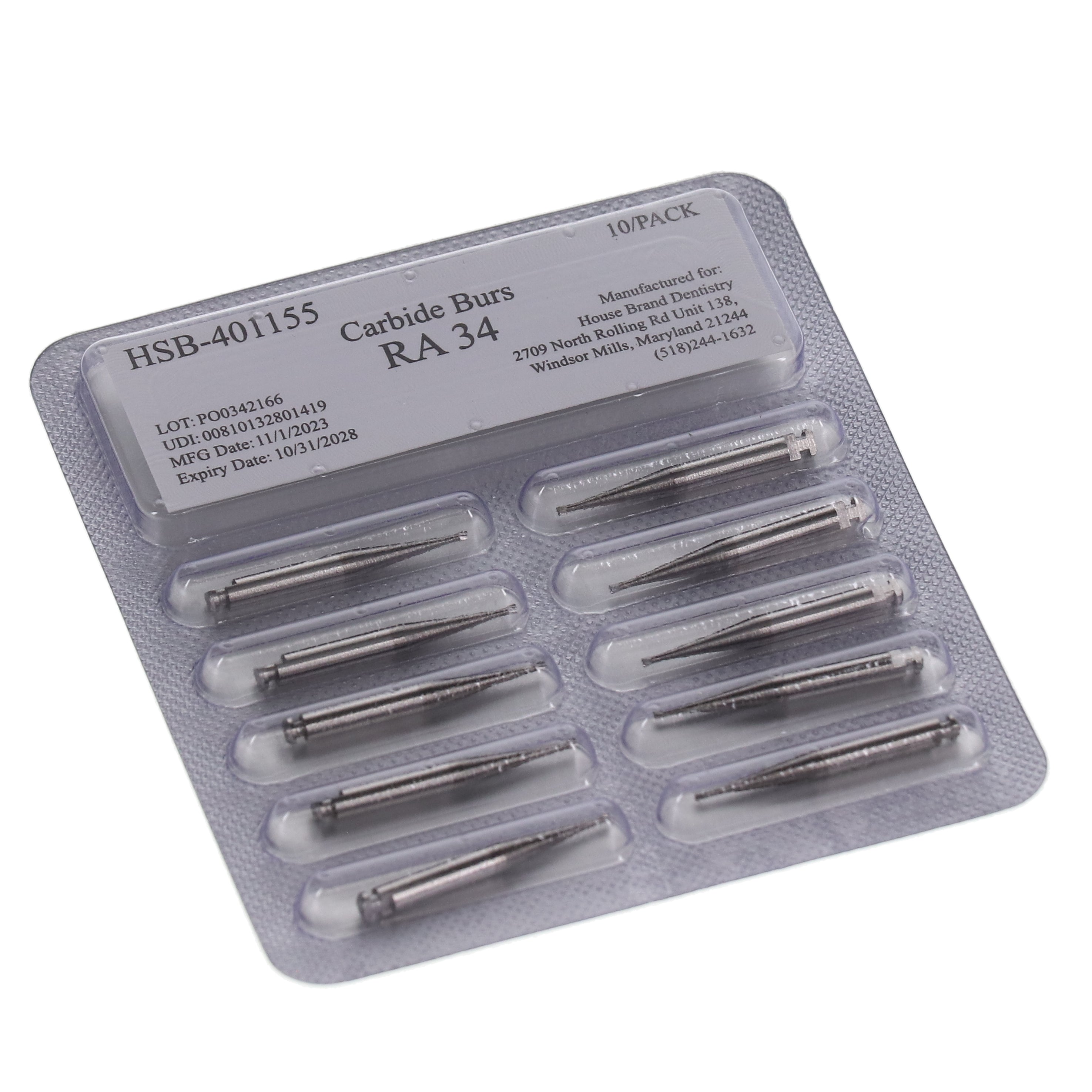 House Brand Dentistry 401155 HSB RA Slow Speed #34 Carbide Burs 100/Pk