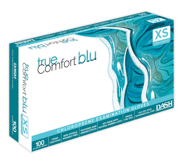 Dash Medical TCB100S Tru Comfort Blu Polycholorprene Exam Gloves Small 100/Pk