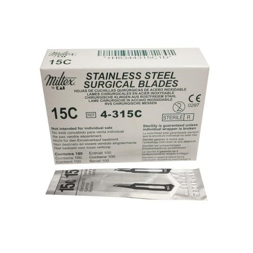 Miltex Integra 4-315C Sterile Stainless Steel Surgical Scalpel Disposable Blades #15C 100/Bx