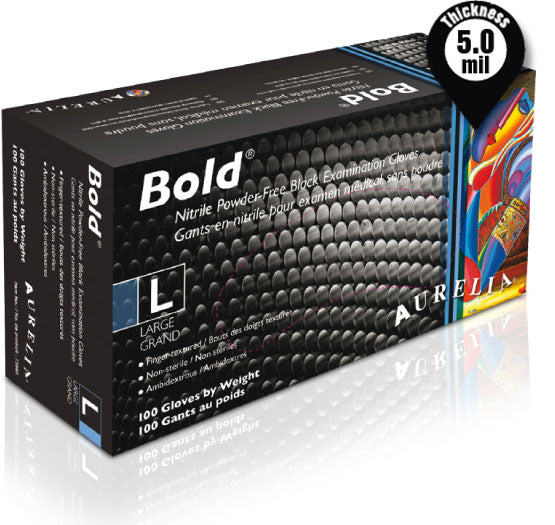 Supermax 73998 Aurelia Bold Powder Free Nitrile Gloves Large Black 100/Bx