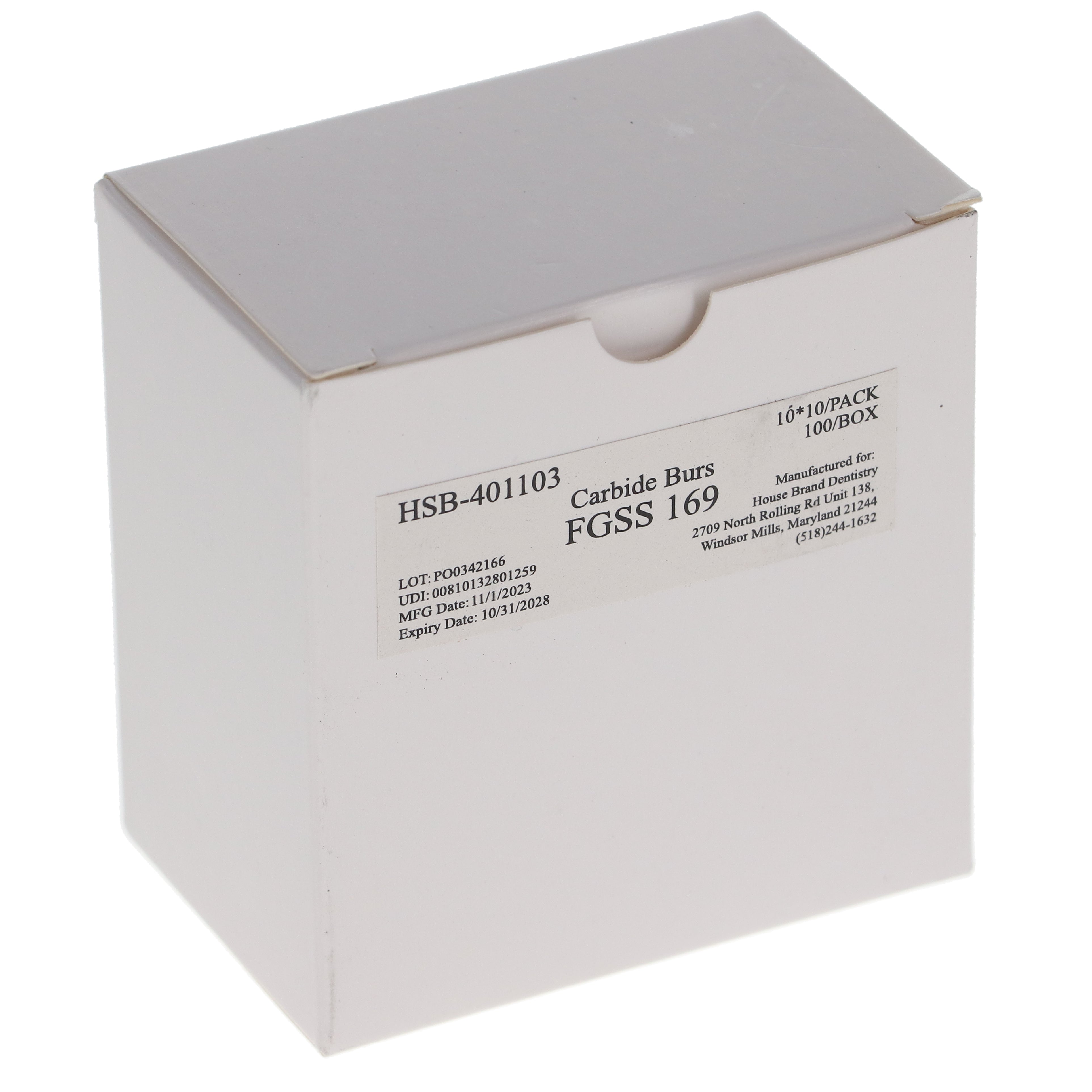 House Brand Dentistry 401103 HSB FG Short Shank #169 Taper Fissure Plain Carbide Burs 100/Pk