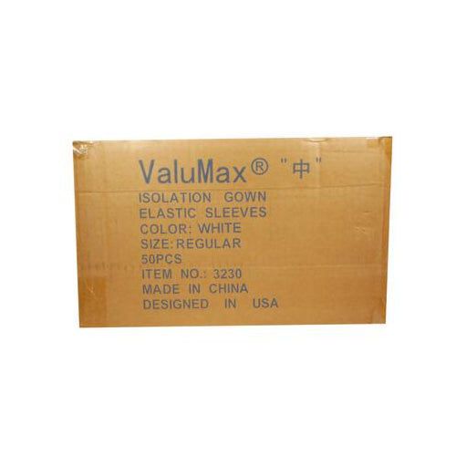 ValuMax 3230W Knee Length Isolation Gowns Elastic Cuff White 50/Cs