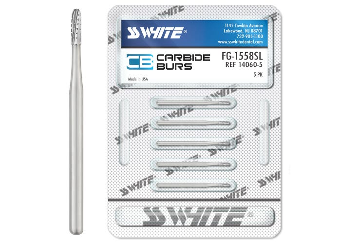 SS White 14060-5 Friction Grip FG #1558 Surgical Length Round End Fissure Carbide Burs 5/Pk