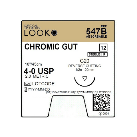 Look 547B Chromic Gut Absorbable Reverse Cutting Sutures C20 1/2 Circle 4-0 30" 12/Bx