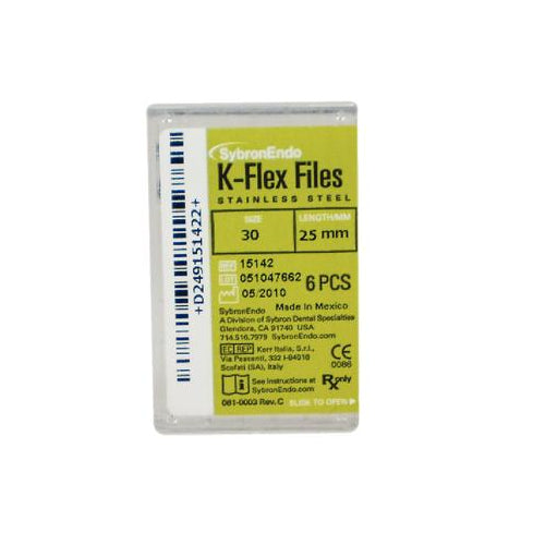 Kerr Dental 15142 SybronEndo K-Flex Files Stainless Steel 25mm #30 6/Bx