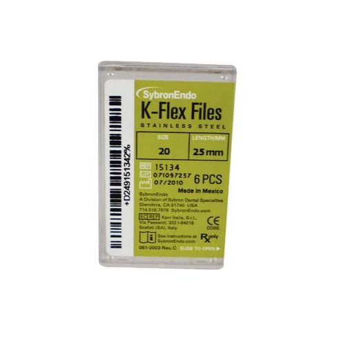 Kerr Dental 15134 SybronEndo K-Flex Files Stainless Steel 25mm #20 6/Bx