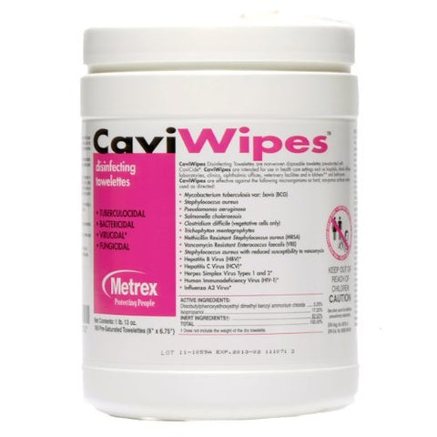 Metrex 13-1100 CaviWipes Disinfecting Towelettes Large 6" x 6.75" 160 Can 12/Pk