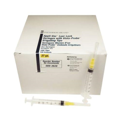 Vista Dental 316137 Appli-Vac Luer Lock 3cc Syringes with 27 Gauge Tips 100/Bx