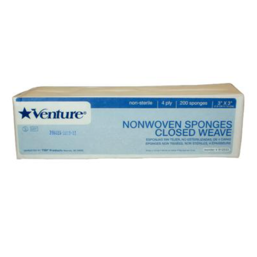 Tidi 912033 Venture Sponges Non-Sterile Non-Woven 3" X 3" 4-Ply 4000/Case