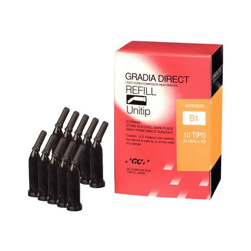 GC 002272 Gradia Direct Light Cure Resin Composite Unitips B1 10/Pk 0.16 mL EXP Jun 2025