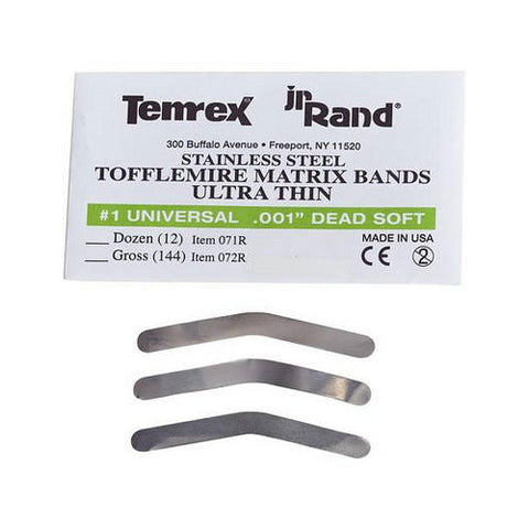 Temrex 072R JR Rand Tofflemire Matrix Bands #1 Universal .001" Dead Soft 144/Pk