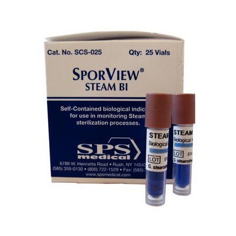 SPS Medical SCS-025 SporView Self-Contained Steam BI Biological Indicators 25/Pk