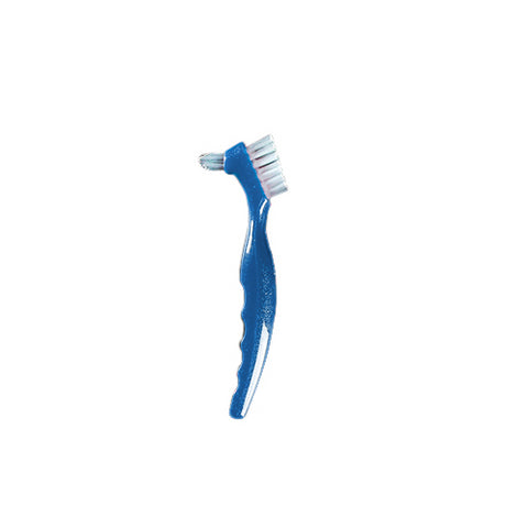 Plasdent 20040-2 CareBrush Angled Standard Denture Brushes Ergonomic Handle Blue 12/Pk