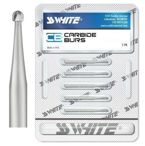 SS White 14004-5 FG Friction Grip #4 Surgical Length Round Carbide Burs 5/Pk