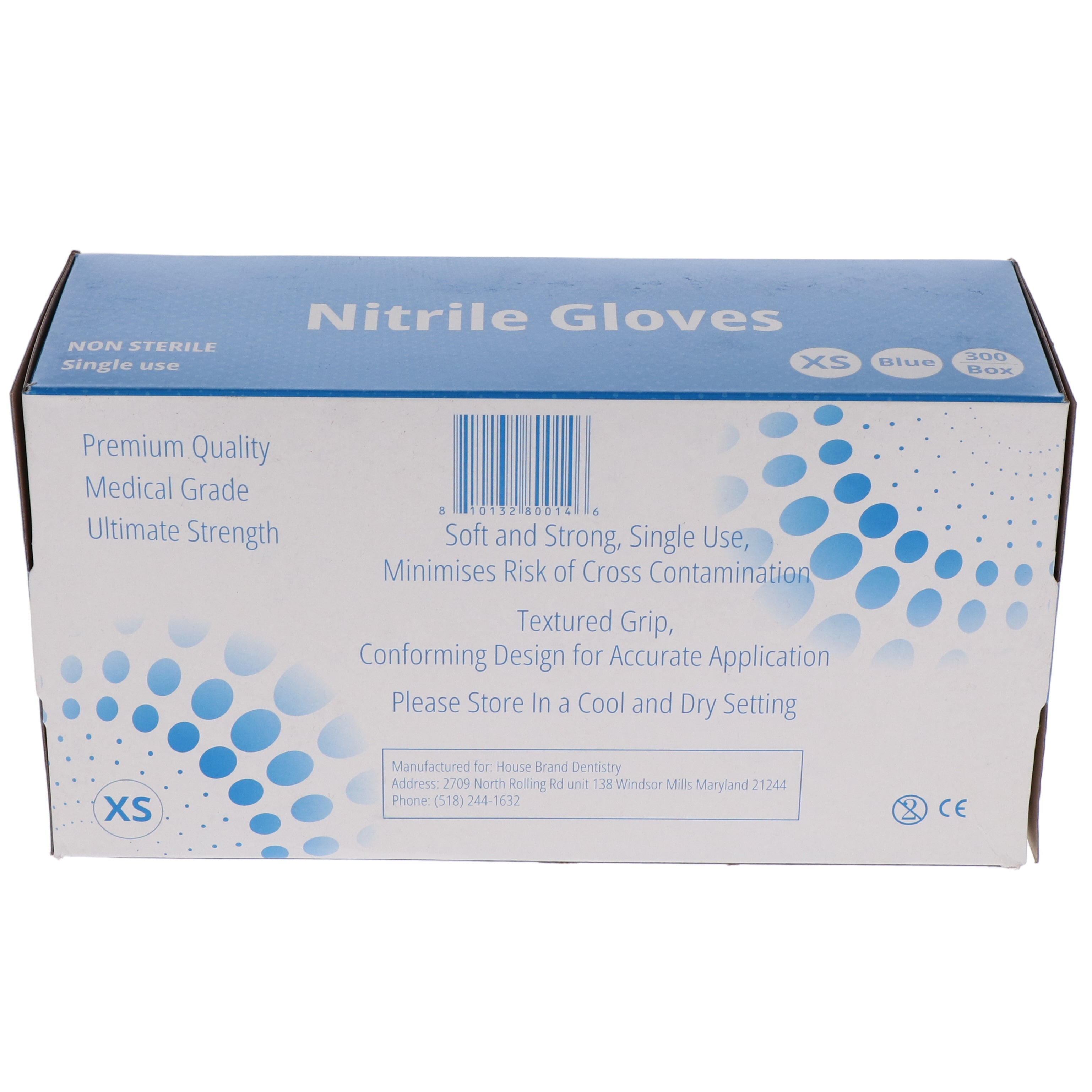 House Brand Dentistry 119300 HSB Nitrile Exam Gloves Extra Small 300/Bx